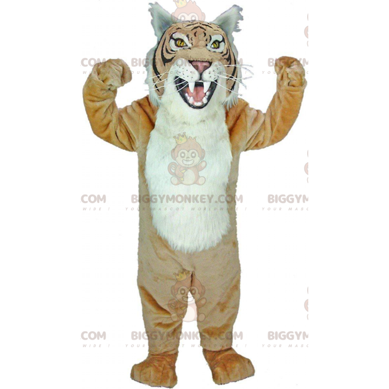 Costume de mascotte BIGGYMONKEY™ de tigre beige et blanc