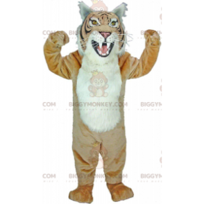 BIGGYMONKEY™ maskot kostume beige og hvid tiger, kæmpe leopard