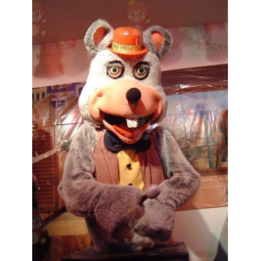 Fantasia de mascote BIGGYMONKEY™ Rato cinza em terno vermelho e