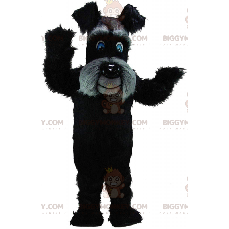 BIGGYMONKEY™ mascot costume black and gray terrier, hairy dog