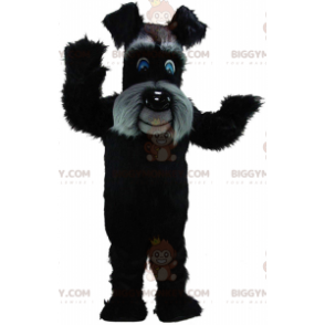 BIGGYMONKEY™ maskotdräkt svart och grå terrier, hårig hunddräkt