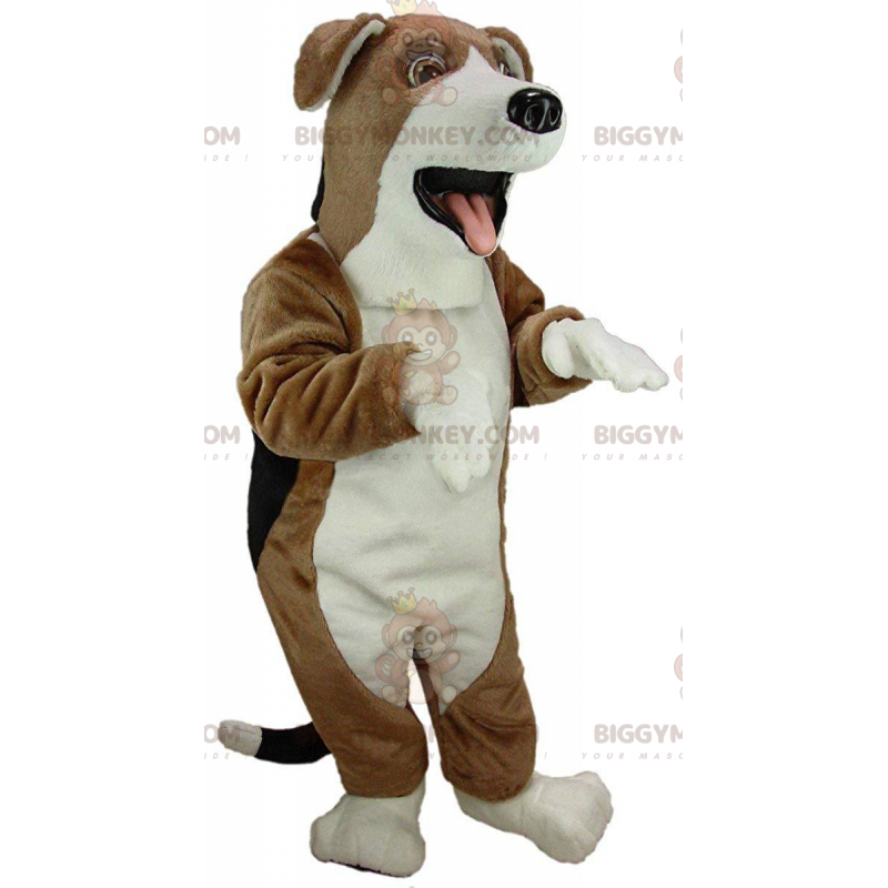 Traje de mascote BIGGYMONKEY™ de beagle marrom, branco e preto