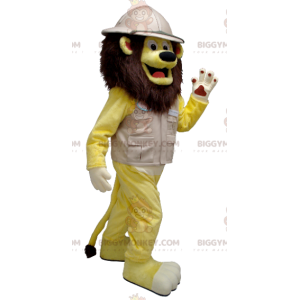 BIGGYMONKEY™ Mascot Costume Yellow Lion In Explorer Outfit -