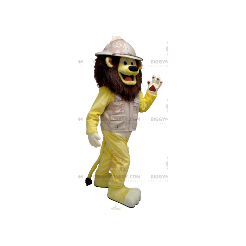 BIGGYMONKEY™ Mascot Costume Yellow Lion In Explorer Outfit –