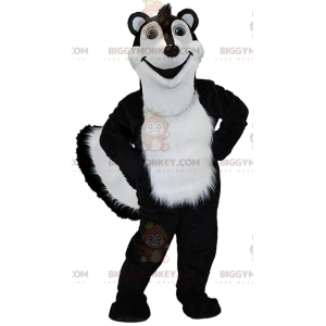 Traje de mascote BIGGYMONKEY™ gambá preto e branco, fantasia de