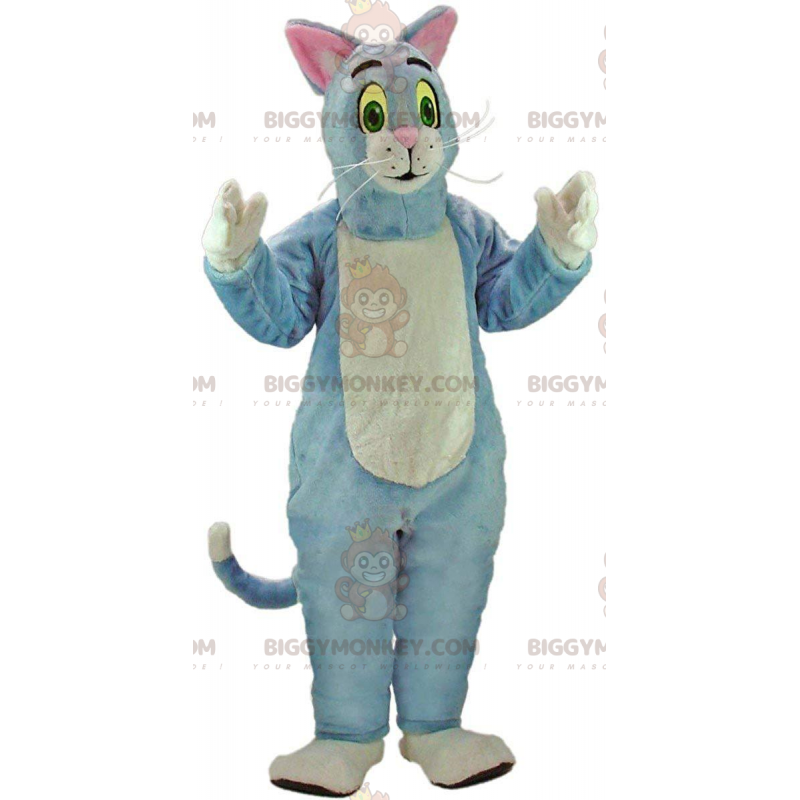 BIGGYMONKEY™ costume da mascotte gatto blu e bianco, costume da