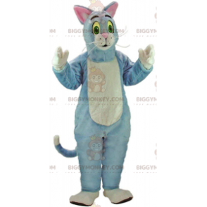 BIGGYMONKEY™ costume da mascotte gatto blu e bianco, costume da
