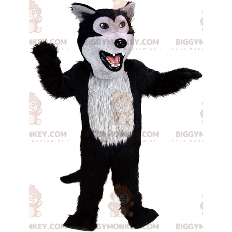Schwarzer und grauer Wolf BIGGYMONKEY™ Maskottchen-Kostüm