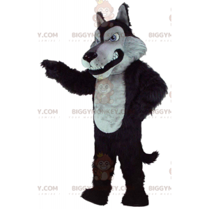 Grijze en zwarte wolf BIGGYMONKEY™ mascottekostuum, grote boze