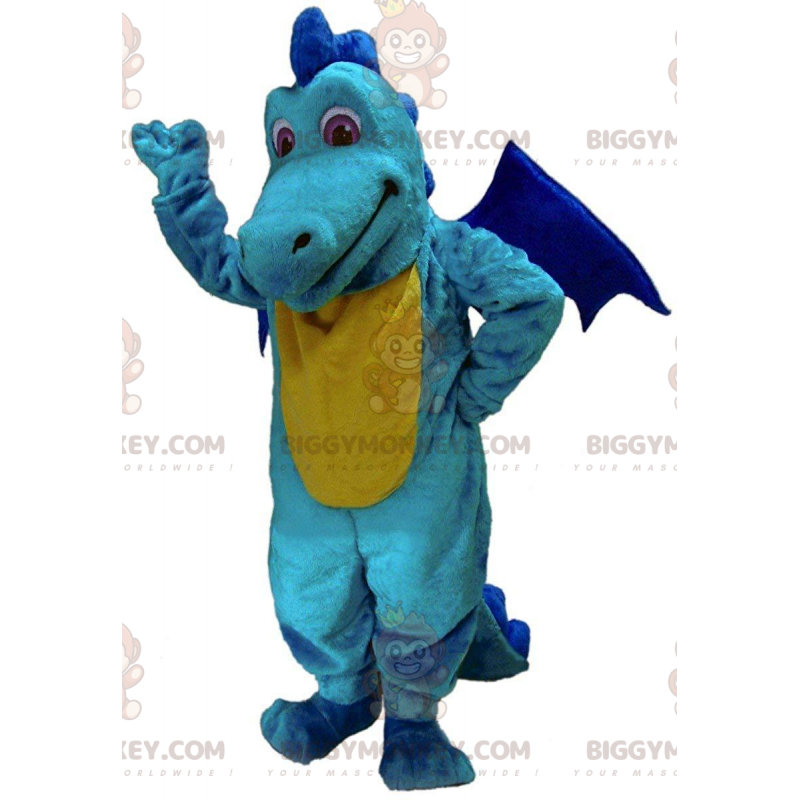 BIGGYMONKEY™ mascot costume yellow and blue dragon, colorful