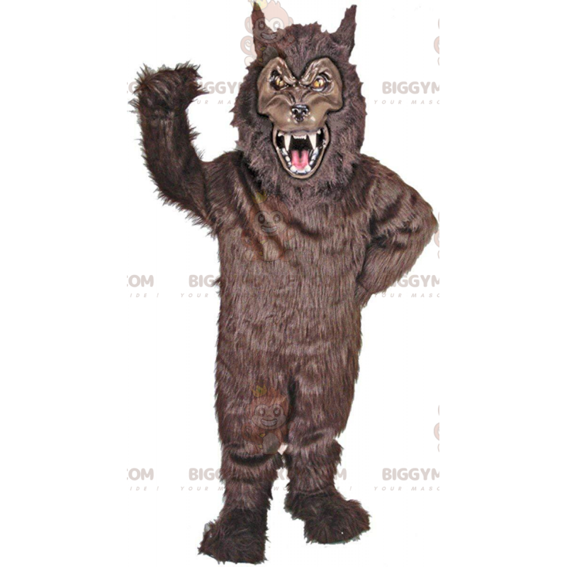 BIGGYMONKEY™ Gruseliges schwarzes Werwolf-Maskottchen-Kostüm
