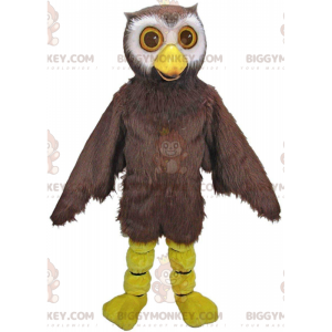 BIGGYMONKEY™ maskottiasu ruskeasta ja valkoisesta pöllöstä