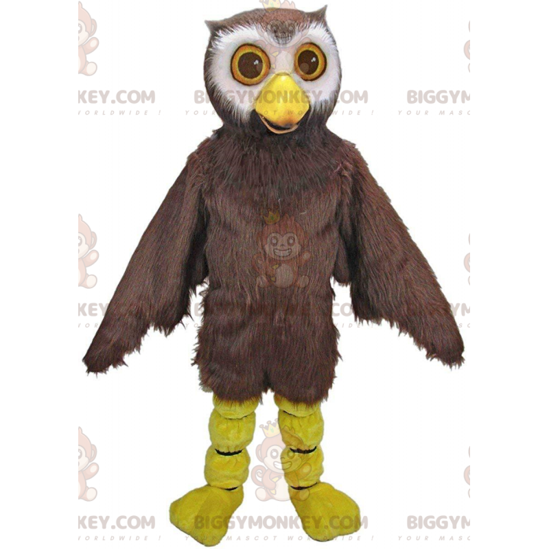 Traje de mascote BIGGYMONKEY™ de coruja marrom e branca