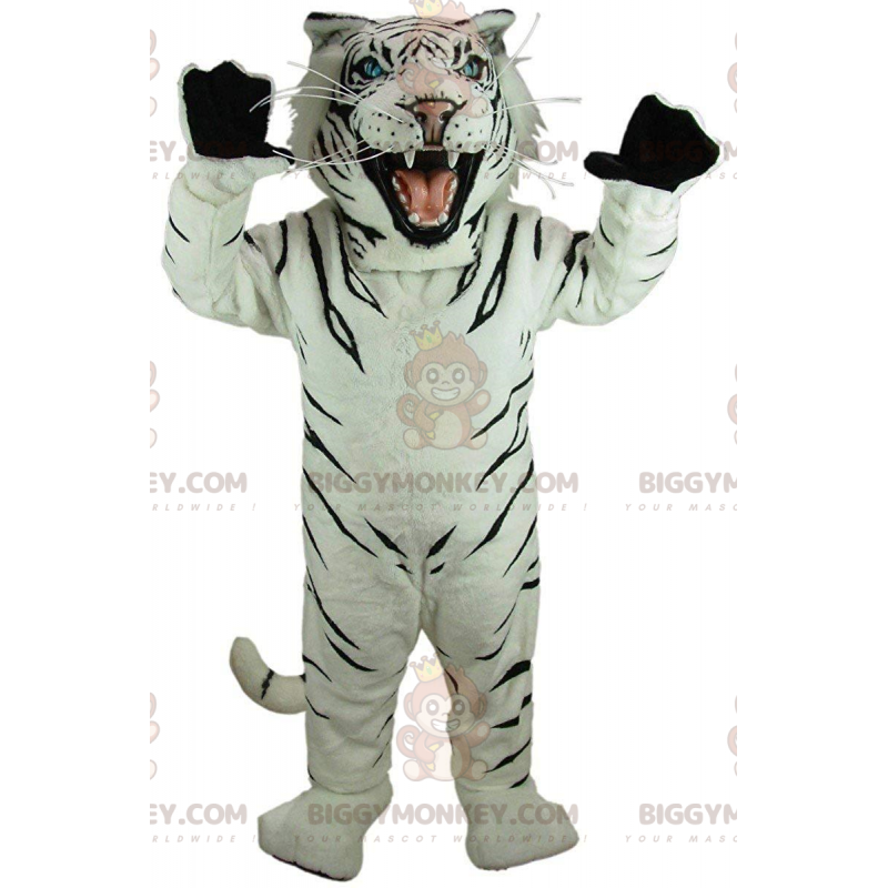 Costume da mascotte BIGGYMONKEY™ tigre bianca e nera, costume