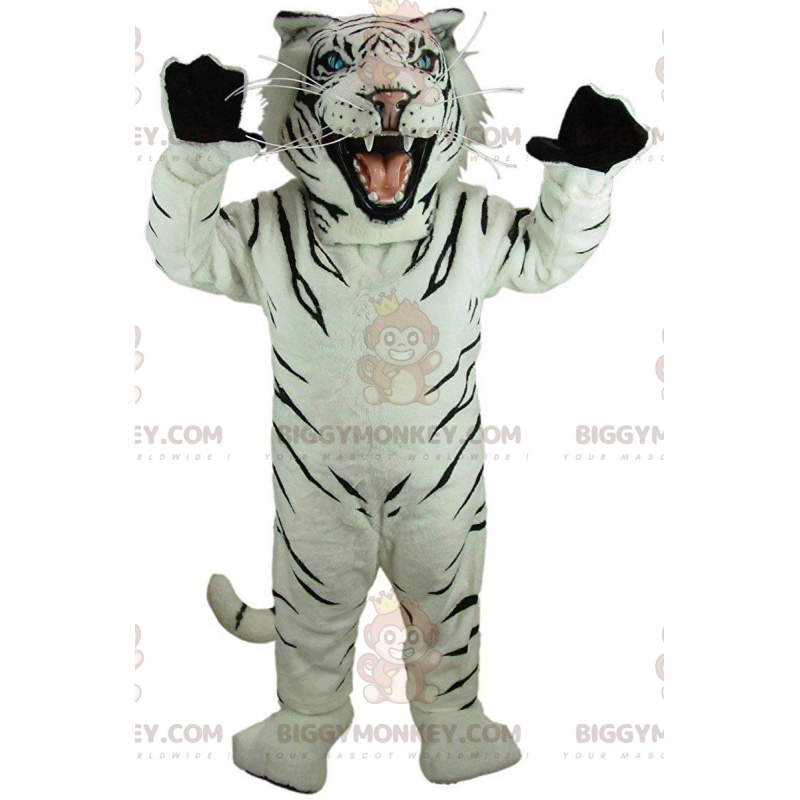 Traje de mascote BIGGYMONKEY™ Tigre Branco e Preto, Traje de