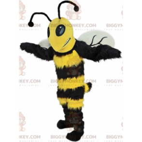 BIGGYMONKEY™ mascotte kostuum zwart en gele hommel, gigantische
