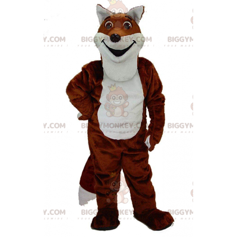 Fantasia de mascote realista de raposa laranja e branca