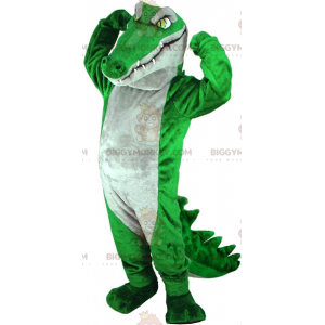 Costume da mascotte BIGGYMONKEY™ coccodrillo verde e grigio