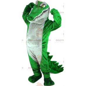 Costume de mascotte BIGGYMONKEY™ de crocodile vert et gris très