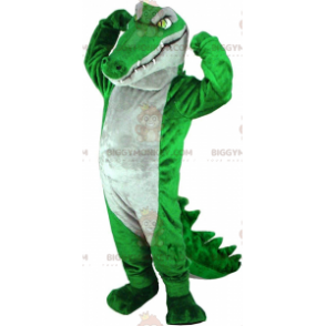 Traje de mascote de crocodilo BIGGYMONKEY™ verde e cinza muito