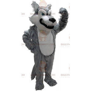 Grå och vit varg BIGGYMONKEY™ Maskotdräkt, Furry Bad Wolf Dräkt