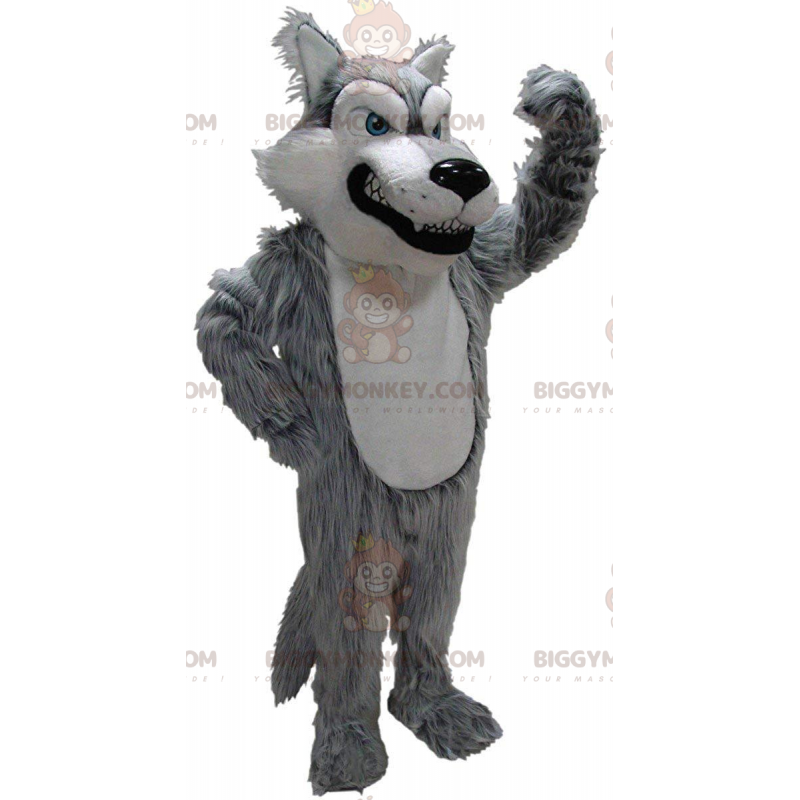 Costume da mascotte BIGGYMONKEY™ lupo grigio e bianco, costume