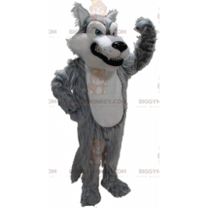 Gray and White Wolf BIGGYMONKEY™ Mascot Costume, Furry Bad Wolf
