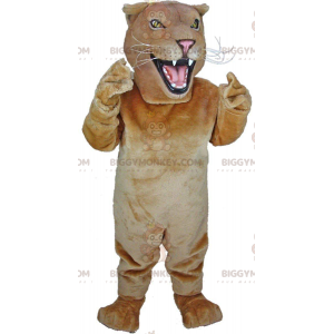 BIGGYMONKEY™ maskotkostume beige løvinde, glubsk kattekostume -