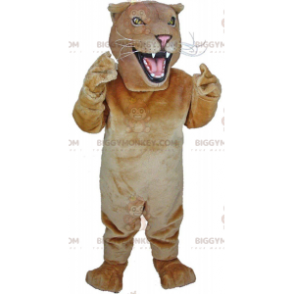 Traje de mascote BIGGYMONKEY™ leoa bege, traje de felino feroz