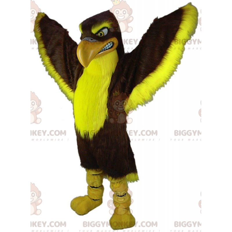 BIGGYMONKEY™ maskotdräkt brun och gul hök, kostym för stor örn