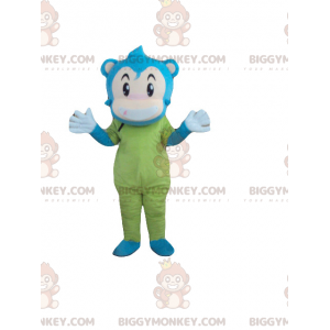Fantasia de mascote de macaco boneco de neve azul bege e verde