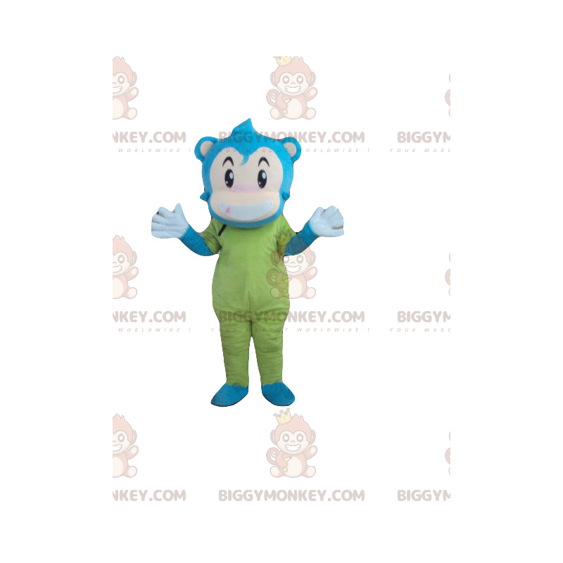 Disfraz de mascota mono muñeco de nieve azul beige y verde