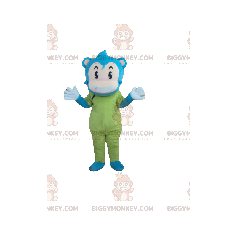 Fantasia de mascote de macaco boneco de neve azul bege e verde