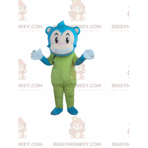 Fantasia de mascote de macaco boneco de neve azul bege e verde