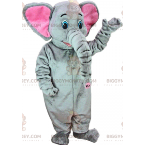 BIGGYMONKEY™ Maskotdräkt Grå och rosa elefant med stor snabel -