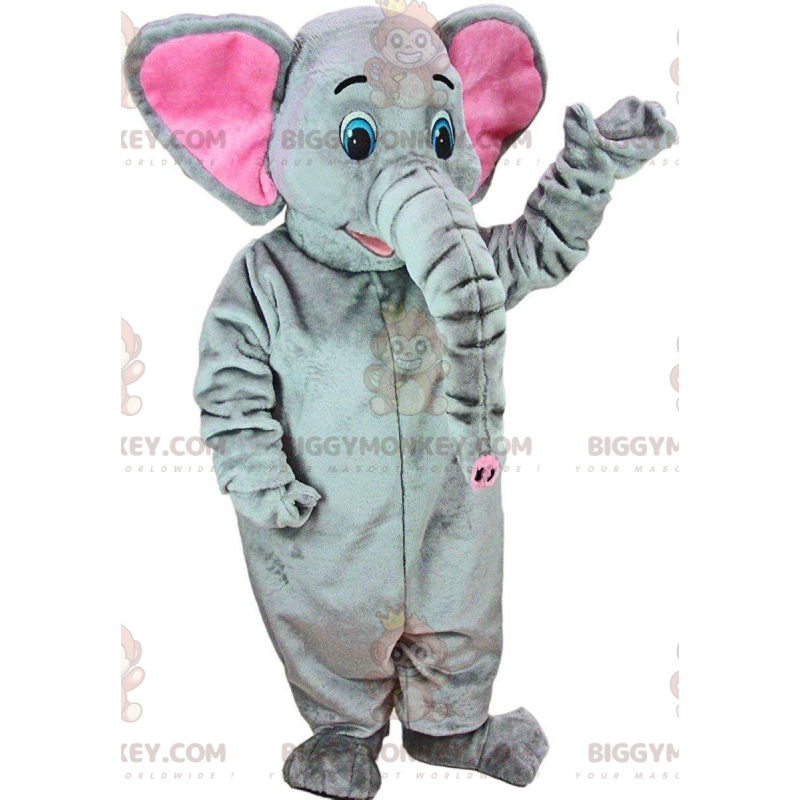 BIGGYMONKEY™ Maskotdräkt Grå och rosa elefant med stor snabel -
