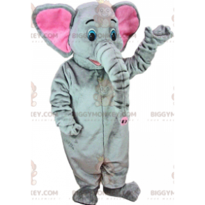 BIGGYMONKEY™ μασκότ στολή Γκρι και ροζ ελέφαντας με μεγάλο