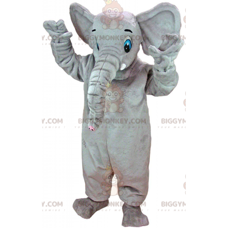 Costume da mascotte Grande elefante grigio con occhi azzurri