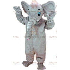 Stor grå elefant med blå ögon BIGGYMONKEY™ maskotdräkt -