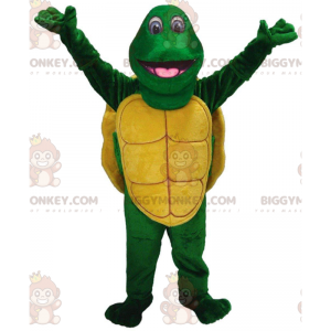 Vihreä ja keltainen kilpikonna BIGGYMONKEY™ maskottiasu, vihreä