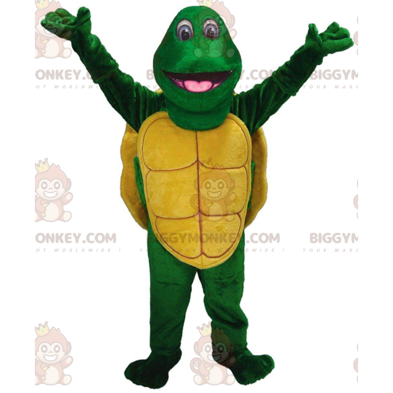 Groene en gele schildpad BIGGYMONKEY™ mascottekostuum, groen