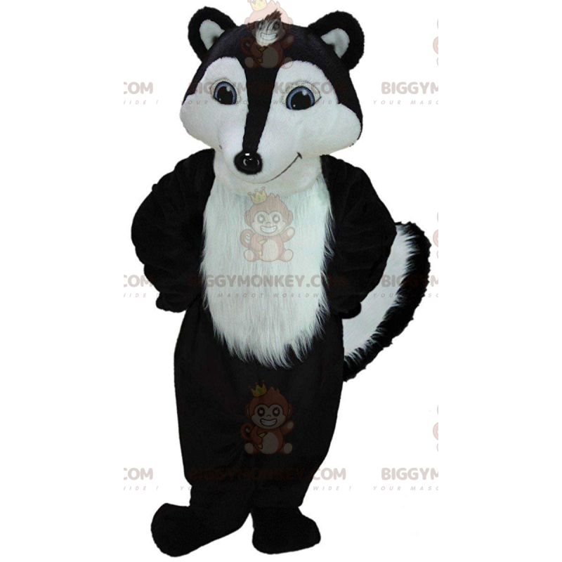 Traje de mascote BIGGYMONKEY™ gambá preto e branco, fantasia de