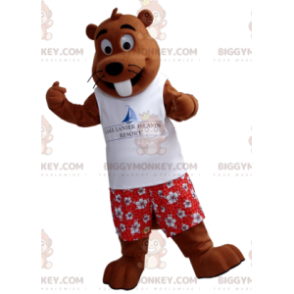 Traje de mascote BIGGYMONKEY™ marmota marrom com roupa de