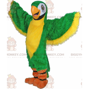 BIGGYMONKEY™ mascottekostuum van groene en gele papegaai