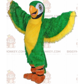 BIGGYMONKEY™ costume da mascotte di pappagallo verde e giallo