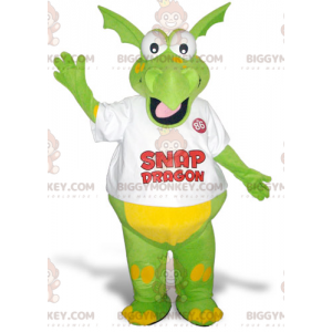 Funny and Colorful Green and Yellow Dragon BIGGYMONKEY™ Mascot