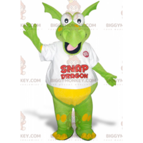 Funny and Colorful Green and Yellow Dragon BIGGYMONKEY™ Mascot