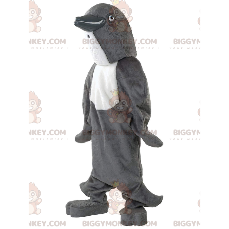 BIGGYMONKEY™ mascot costume of gray and white dolphin, cute