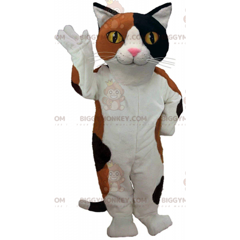 Costume de mascotte BIGGYMONKEY™ de chat blanc, marron et noir
