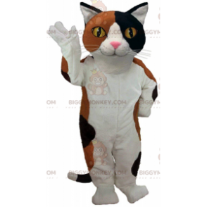 Traje de mascote BIGGYMONKEY™ de gato branco, marrom e preto